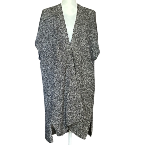 EILEEN FISHER B&W Linen/ Wool Marled Knit Long Cardigan Sweater Sleeveless M - Picture 1 of 9